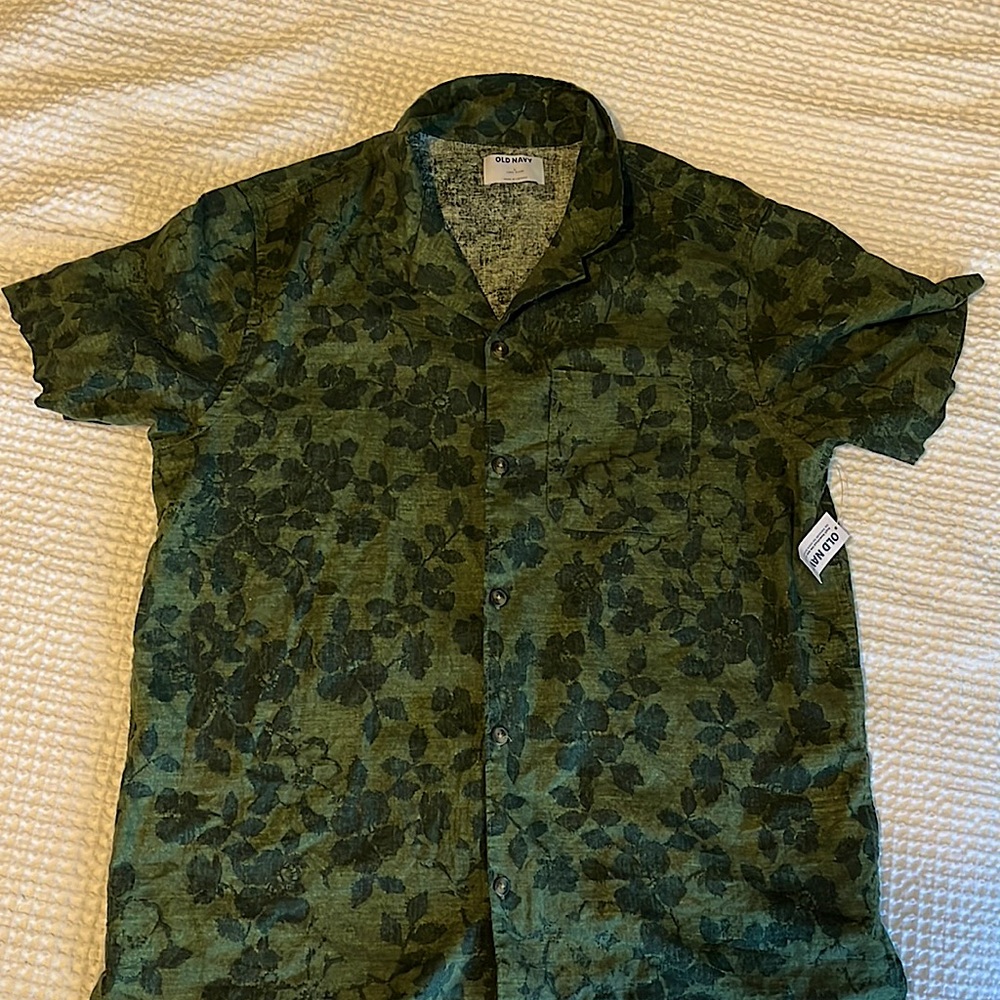 Old navy olive floral linen button down - NWT